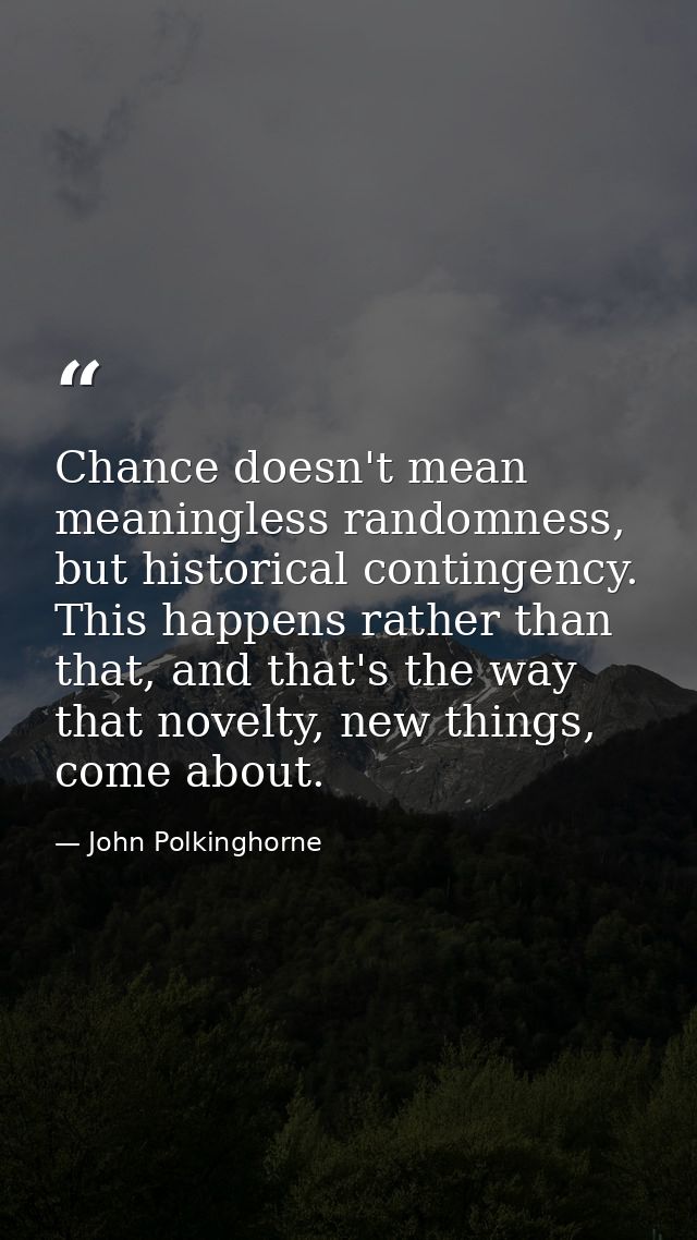 Chance doesn't mean meaningless randomness, but historical contingency. This happens rather than that, and that's the wa — John Polkinghorne