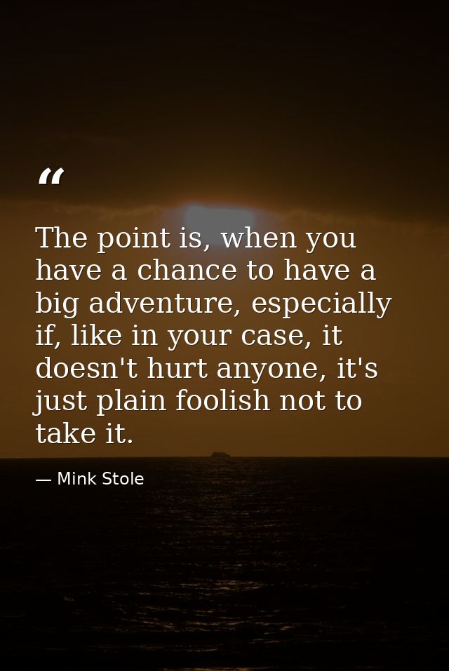 The point is, when you have a chance to have a big adventure, especially if, like in your case, it doesn't hurt anyone,  — Mink Stole