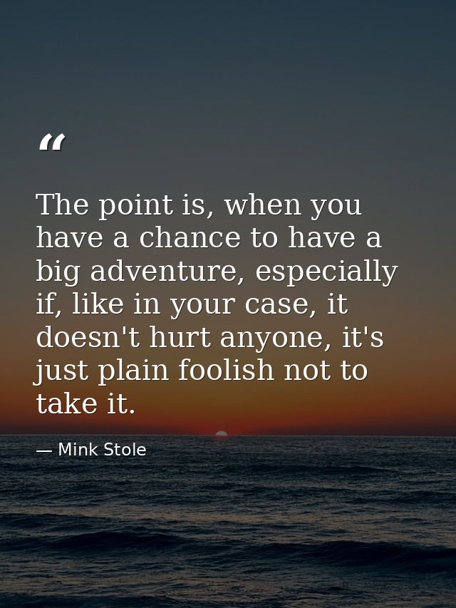 The point is, when you have a chance to have a big adventure, especially if, like in your case, it doesn't hurt anyone,  — Mink Stole