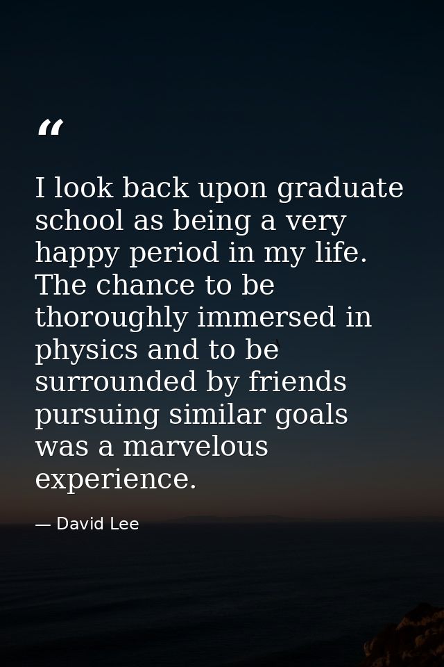 I look back upon graduate school as being a very happy period in my life. The chance to be thoroughly immersed in physic — David Lee