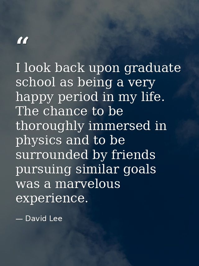 I look back upon graduate school as being a very happy period in my life. The chance to be thoroughly immersed in physic — David Lee