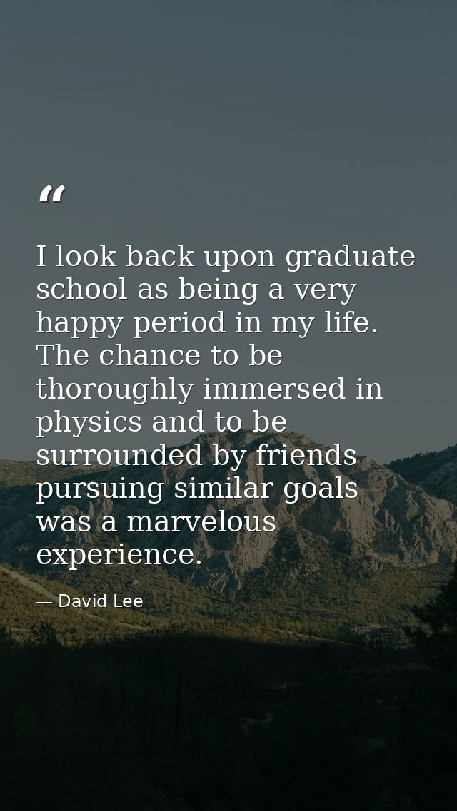 I look back upon graduate school as being a very happy period in my life. The chance to be thoroughly immersed in physic — David Lee
