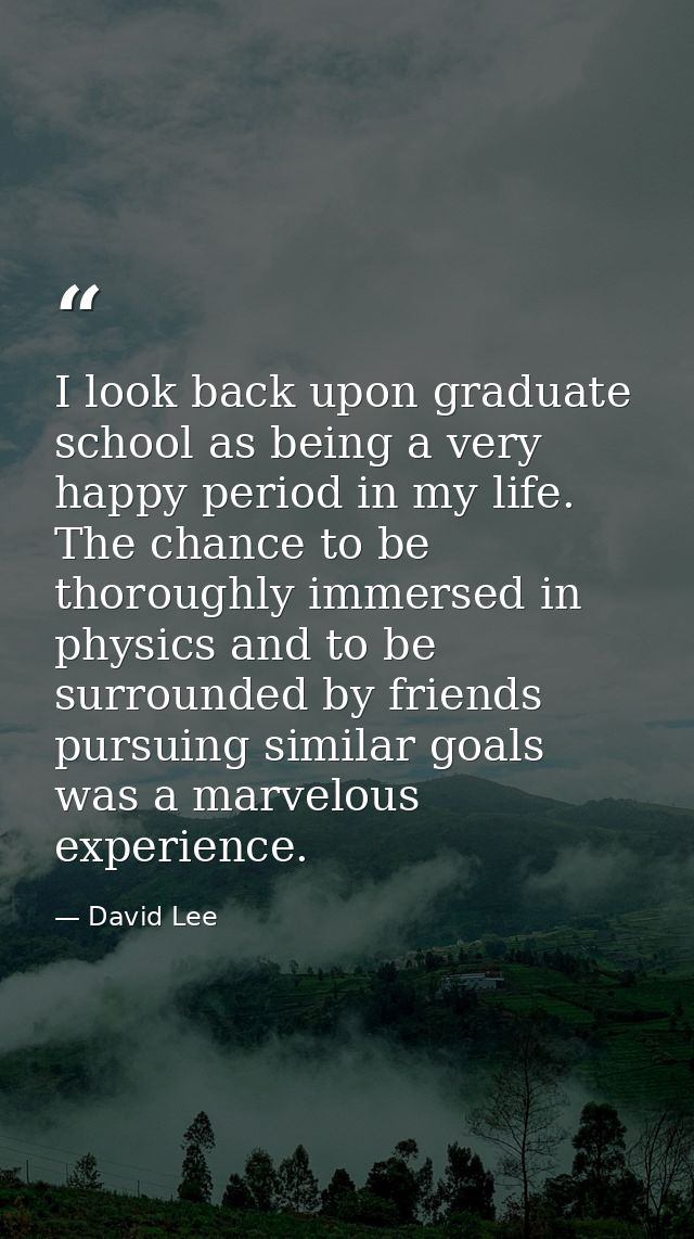 I look back upon graduate school as being a very happy period in my life. The chance to be thoroughly immersed in physic — David Lee