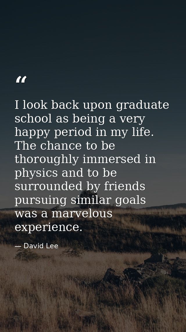 I look back upon graduate school as being a very happy period in my life. The chance to be thoroughly immersed in physic — David Lee