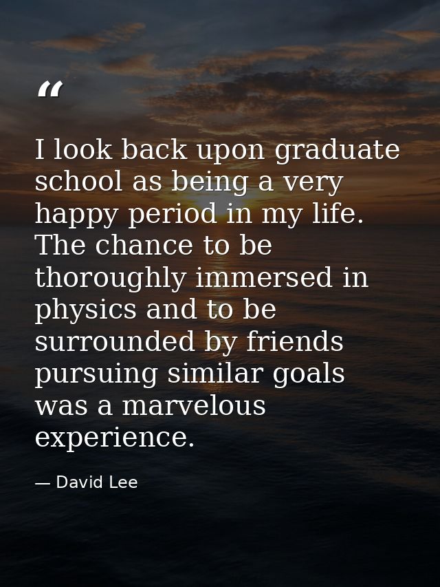 I look back upon graduate school as being a very happy period in my life. The chance to be thoroughly immersed in physic — David Lee