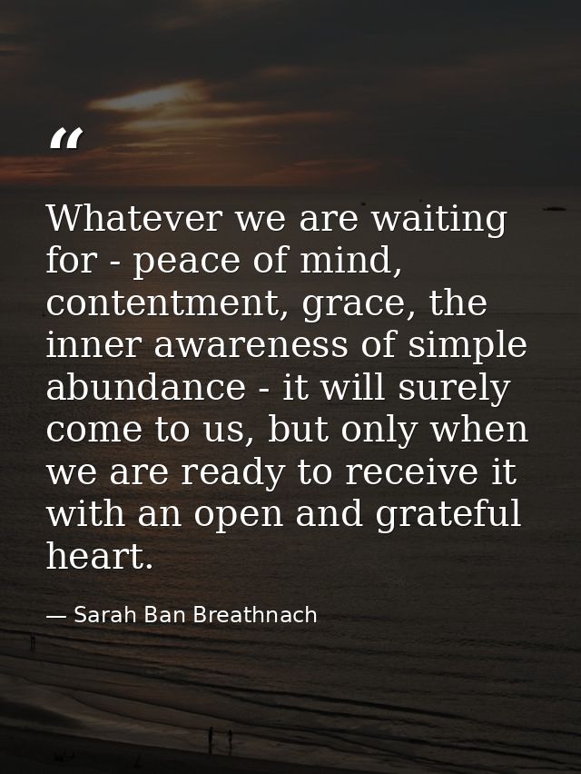 Whatever we are waiting for - peace of mind, contentment, grace, the inner awareness of simple abundance - it will surel — Sarah Ban Breathnach