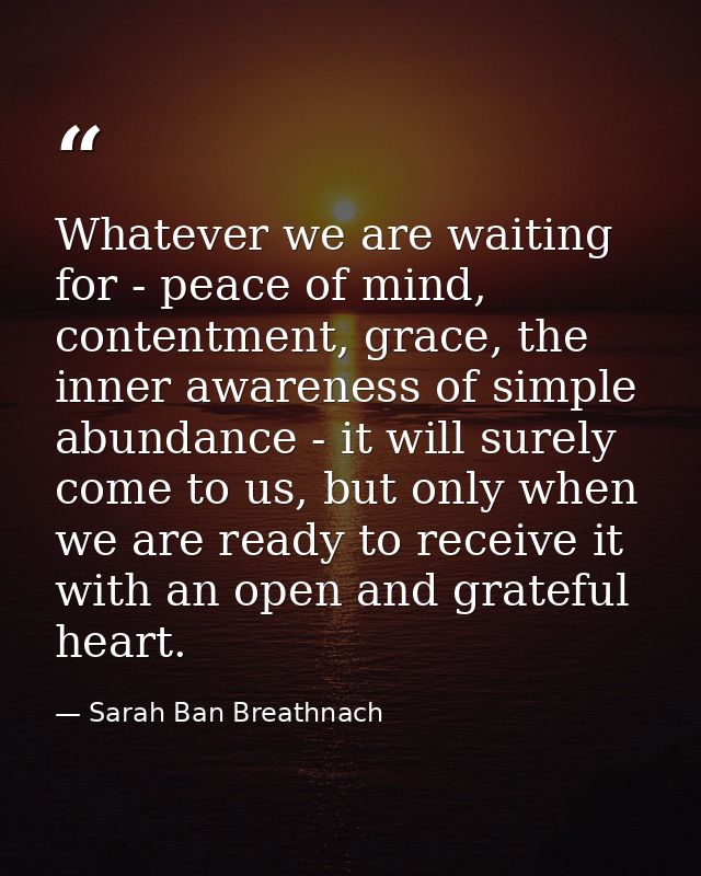Whatever we are waiting for - peace of mind, contentment, grace, the inner awareness of simple abundance - it will surel — Sarah Ban Breathnach