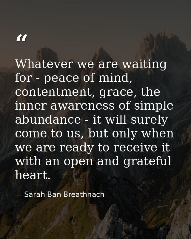 Whatever we are waiting for - peace of mind, contentment, grace, the inner awareness of simple abundance - it will surel — Sarah Ban Breathnach