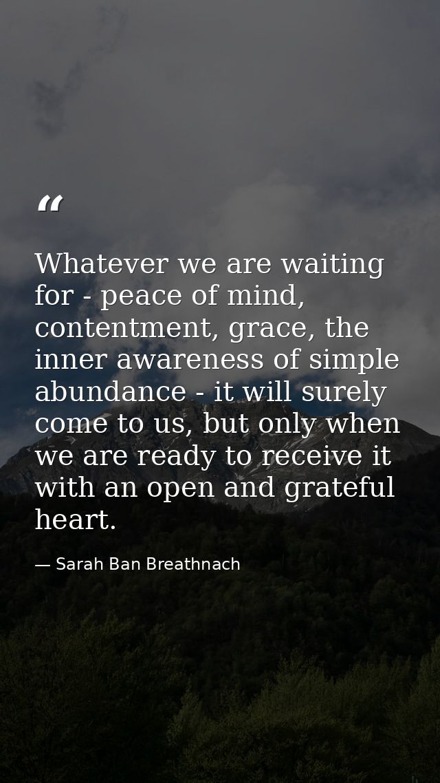 Whatever we are waiting for - peace of mind, contentment, grace, the inner awareness of simple abundance - it will surel — Sarah Ban Breathnach