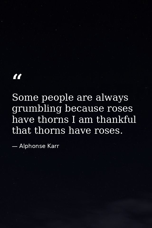 Some people are always grumbling because roses have thorns I am thankful that thorns have roses. — Alphonse Karr