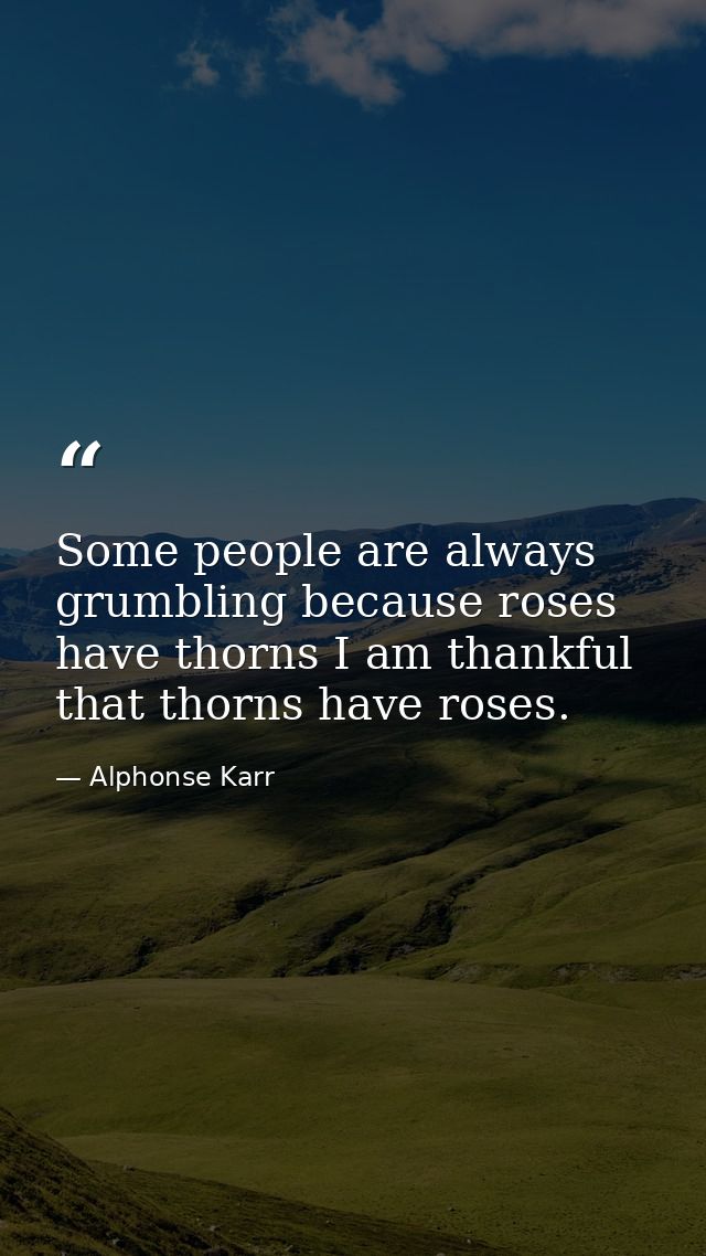 Some people are always grumbling because roses have thorns I am thankful that thorns have roses. — Alphonse Karr