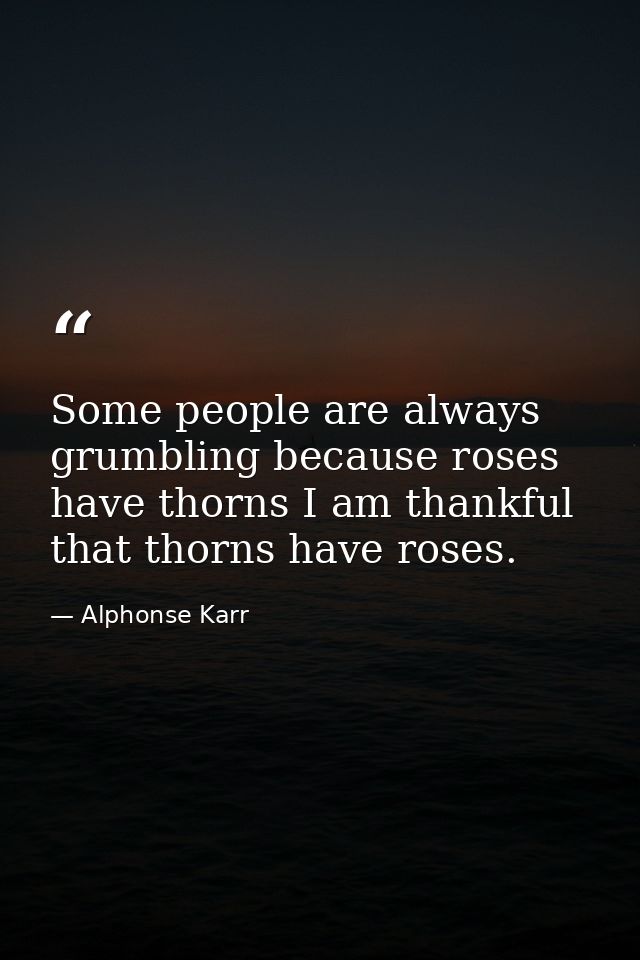 Some people are always grumbling because roses have thorns I am thankful that thorns have roses. — Alphonse Karr