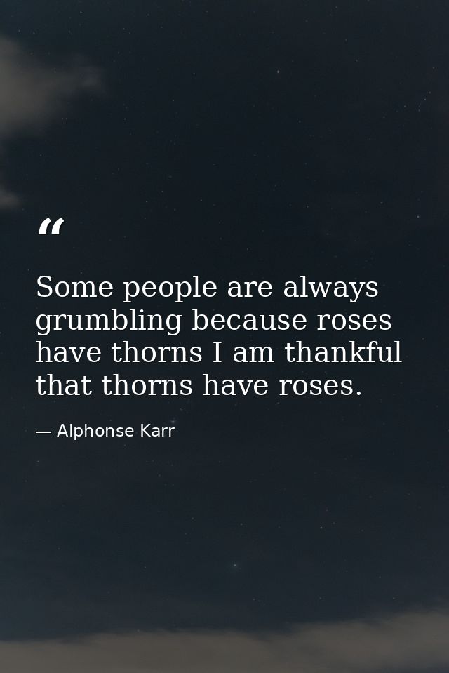 Some people are always grumbling because roses have thorns I am thankful that thorns have roses. — Alphonse Karr