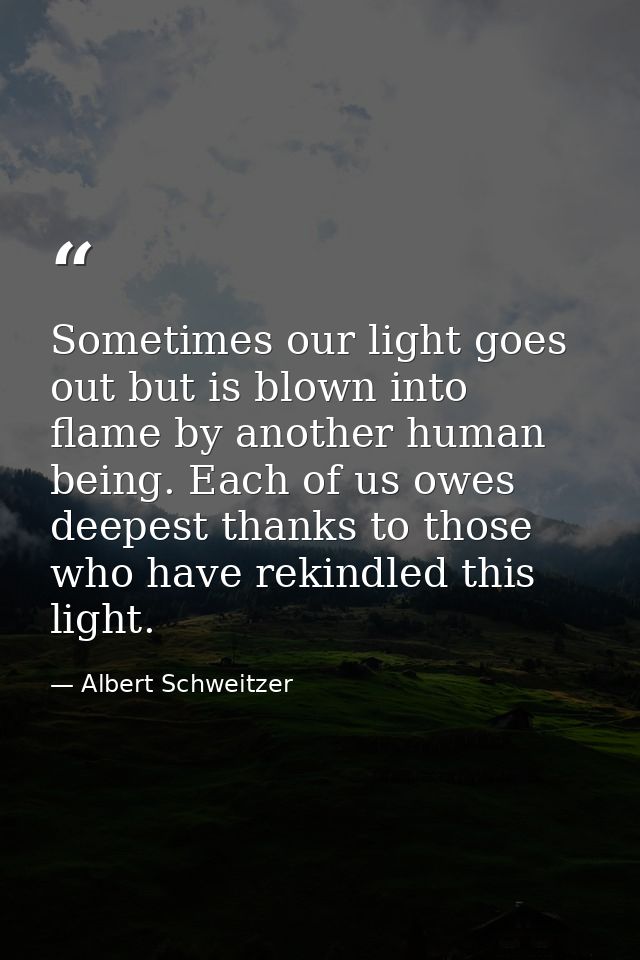 Sometimes our light goes out but is blown into flame by another human being. Each of us owes deepest thanks to those who — Albert Schweitzer