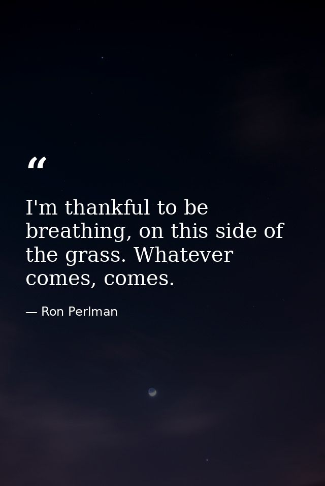 I'm thankful to be breathing, on this side of the grass. Whatever comes, comes. — Ron Perlman
