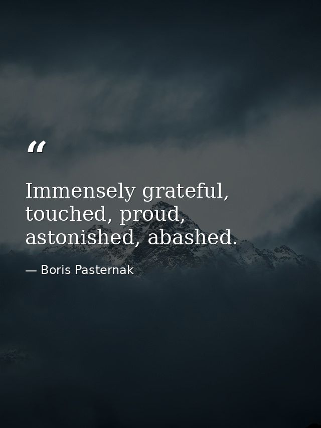 Immensely grateful, touched, proud, astonished, abashed. — Boris Pasternak