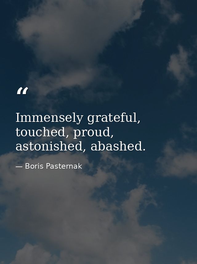 Immensely grateful, touched, proud, astonished, abashed. — Boris Pasternak