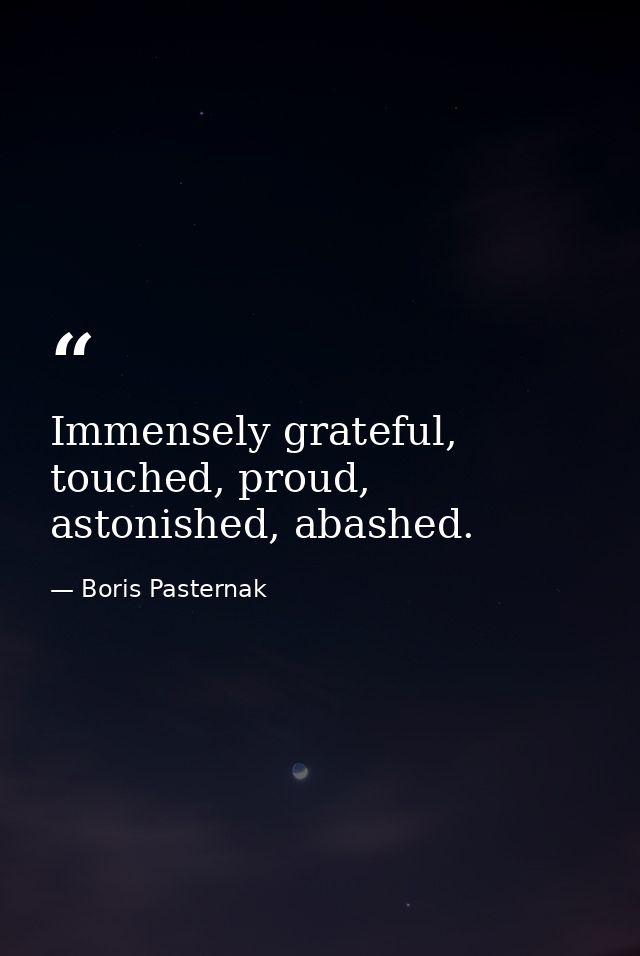 Immensely grateful, touched, proud, astonished, abashed. — Boris Pasternak