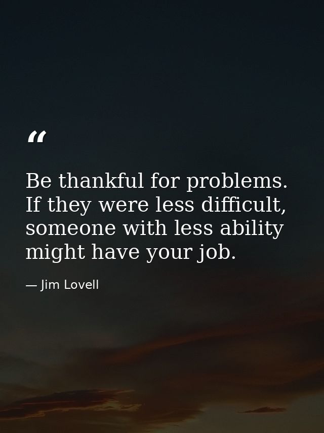 Be thankful for problems. If they were less difficult, someone with less ability might have your job. — Jim Lovell