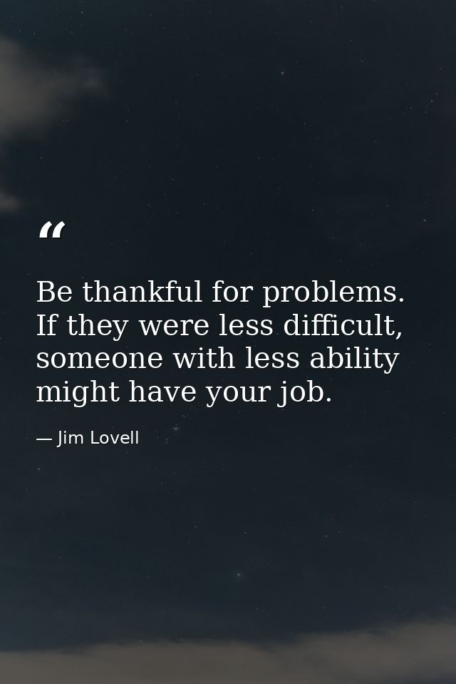 Be thankful for problems. If they were less difficult, someone with less ability might have your job. — Jim Lovell