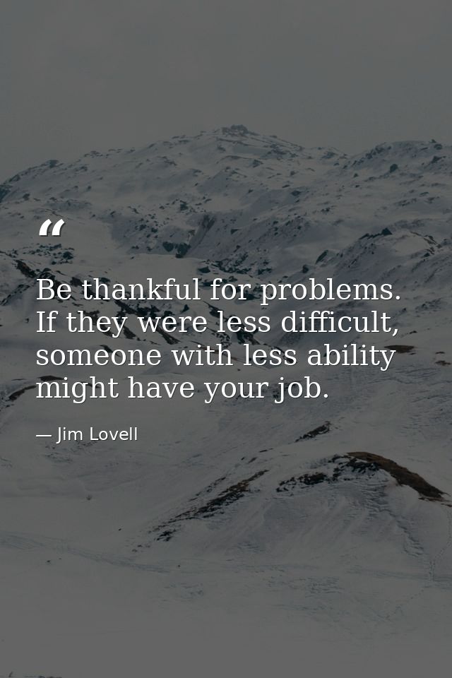 Be thankful for problems. If they were less difficult, someone with less ability might have your job. — Jim Lovell