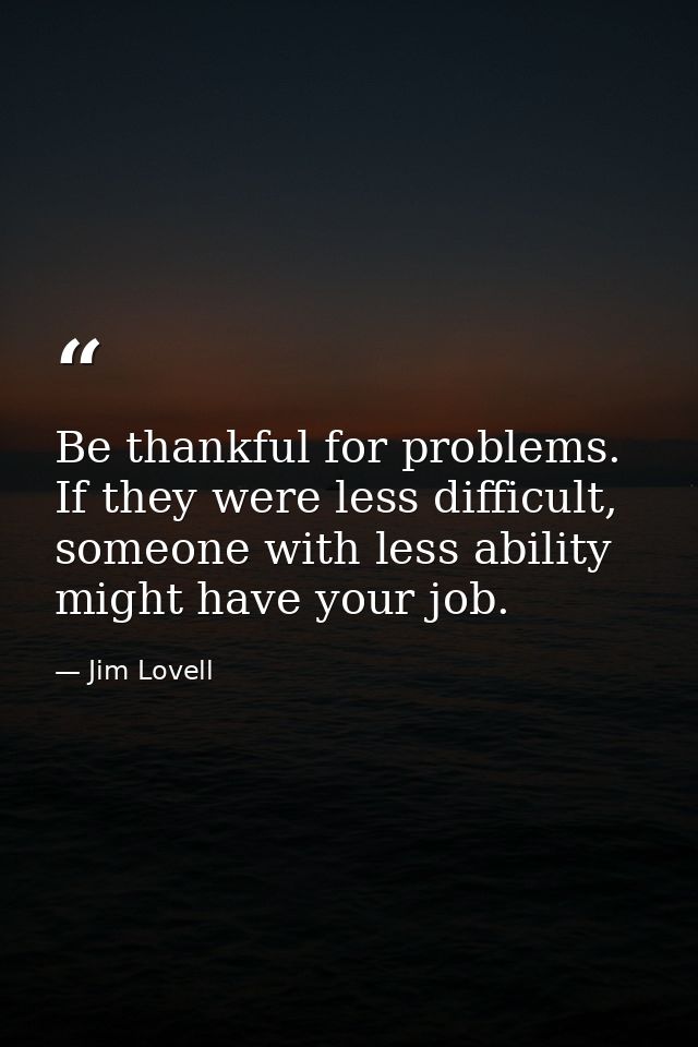 Be thankful for problems. If they were less difficult, someone with less ability might have your job. — Jim Lovell