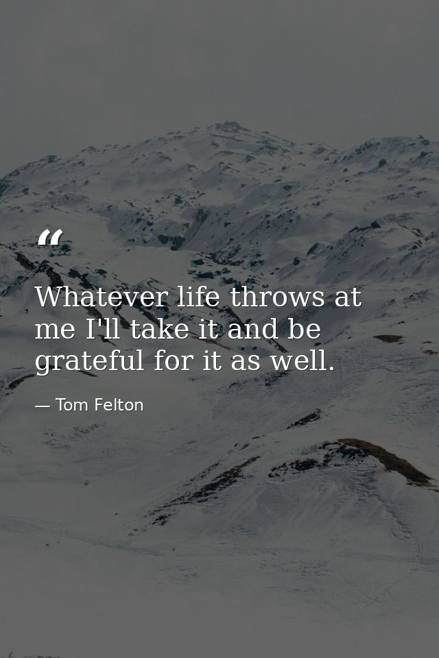 Whatever life throws at me I'll take it and be grateful for it as well. — Tom Felton