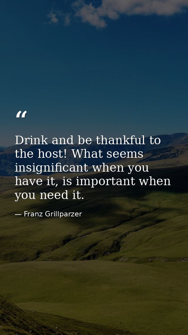 Drink and be thankful to the host! What seems insignificant when you have it, is important when you need it. — Franz Grillparzer