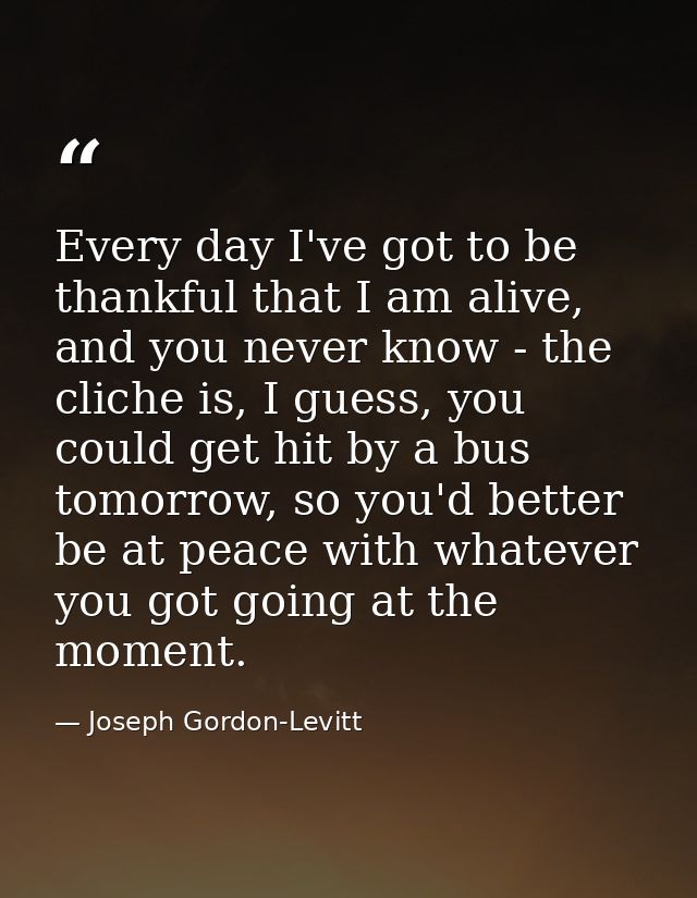 Every day I've got to be thankful that I am alive, and you never know - the cliche is, I guess, you could get hit by a b — Joseph Gordon-Levitt