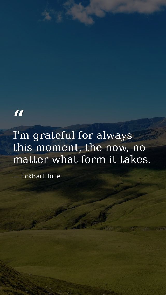 I'm grateful for always this moment, the now, no matter what form it takes. — Eckhart Tolle