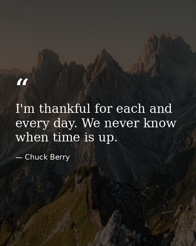 I'm thankful for each and every day. We never know when time is up. — Chuck Berry