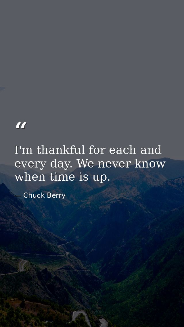 I'm thankful for each and every day. We never know when time is up. — Chuck Berry
