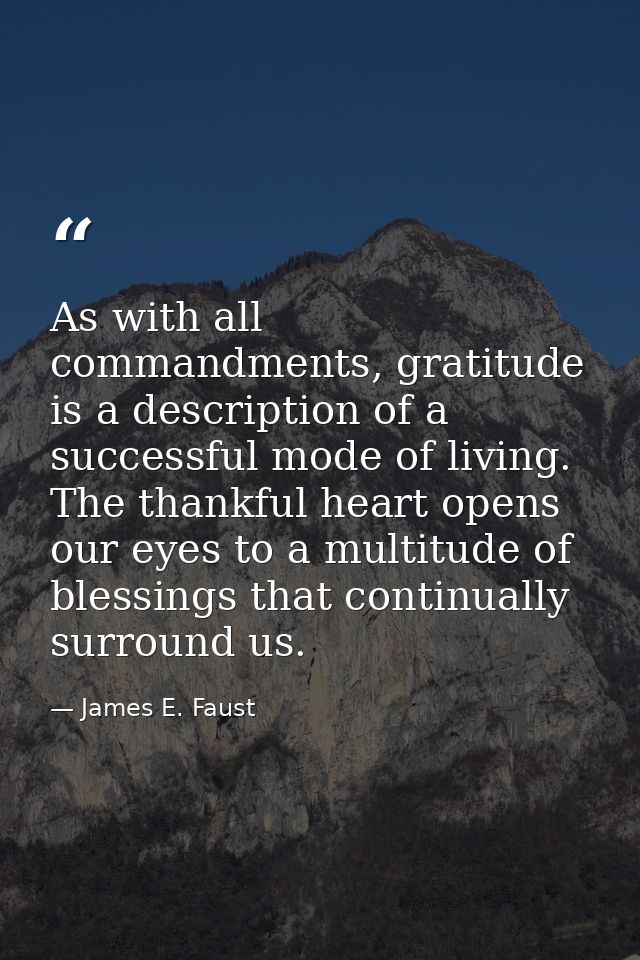 As with all commandments, gratitude is a description of a successful mode of living. The thankful heart opens our eyes t — James E. Faust