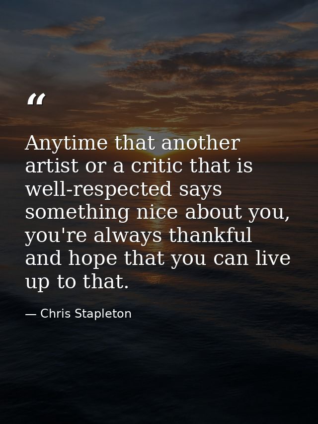 Anytime that another artist or a critic that is well-respected says something nice about you, you're always thankful and — Chris Stapleton