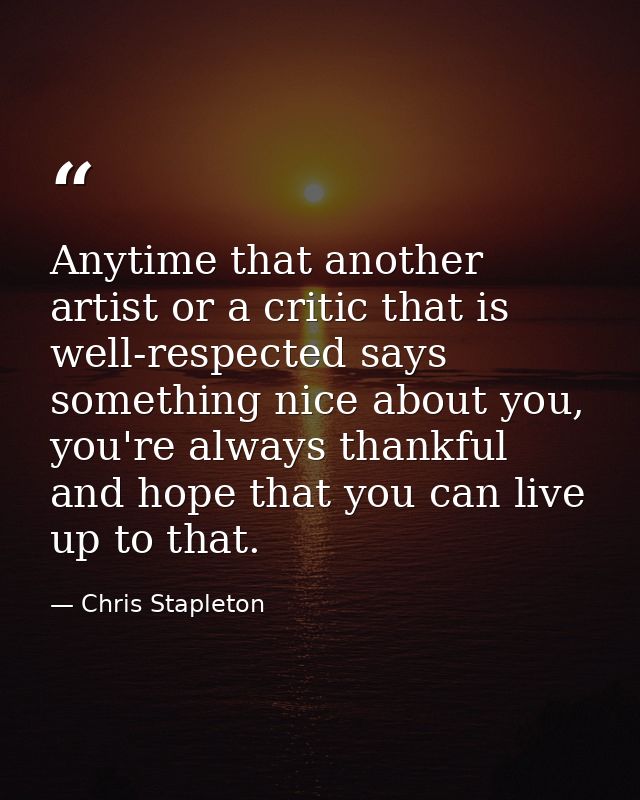 Anytime that another artist or a critic that is well-respected says something nice about you, you're always thankful and — Chris Stapleton