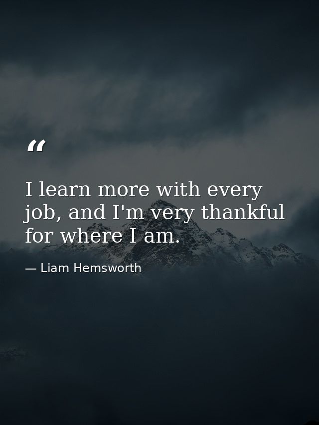 I learn more with every job, and I'm very thankful for where I am. — Liam Hemsworth