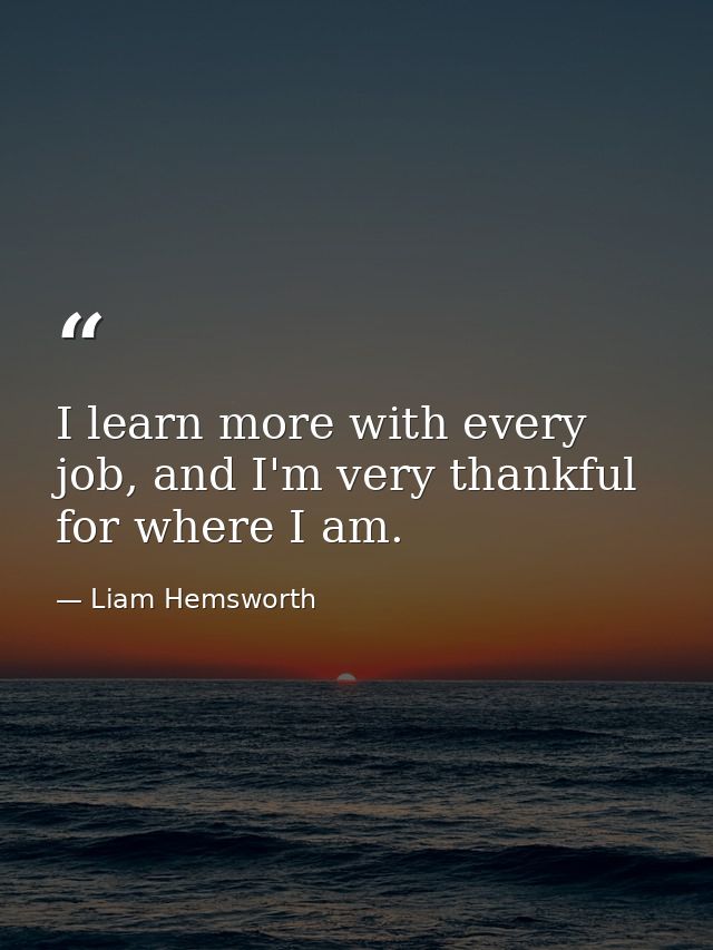 I learn more with every job, and I'm very thankful for where I am. — Liam Hemsworth
