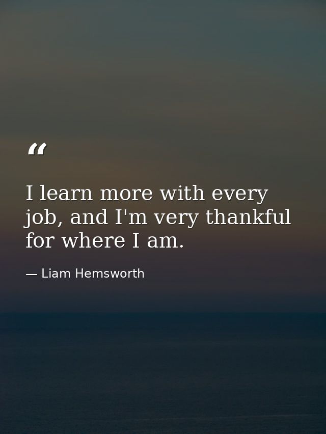 I learn more with every job, and I'm very thankful for where I am. — Liam Hemsworth