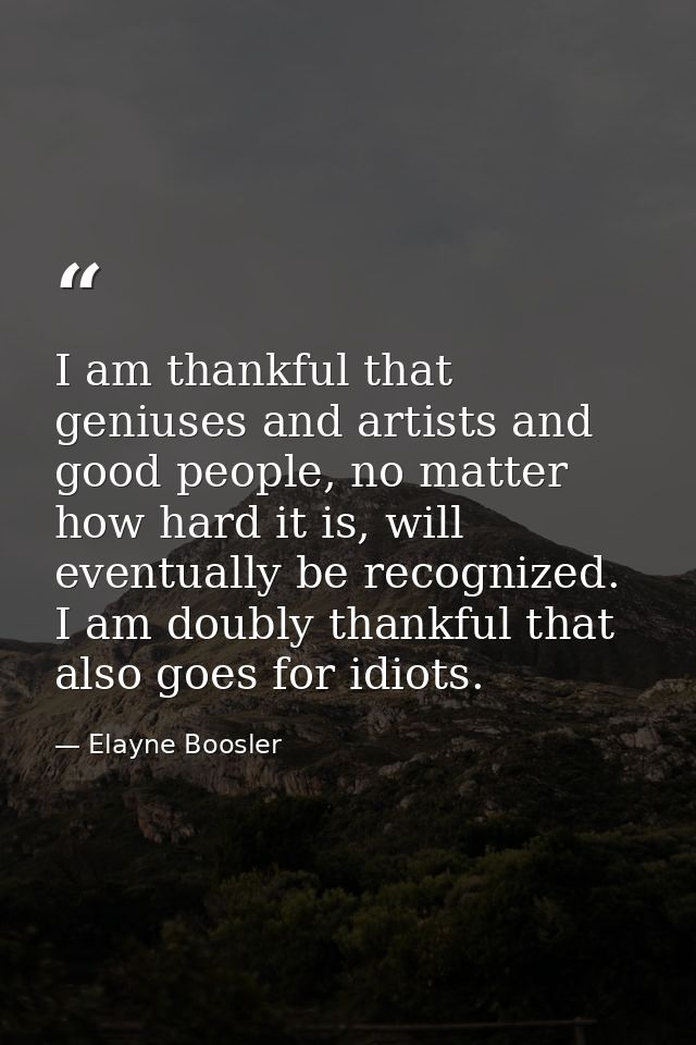 I am thankful that geniuses and artists and good people, no matter how hard it is, will eventually be recognized. I am d — Elayne Boosler