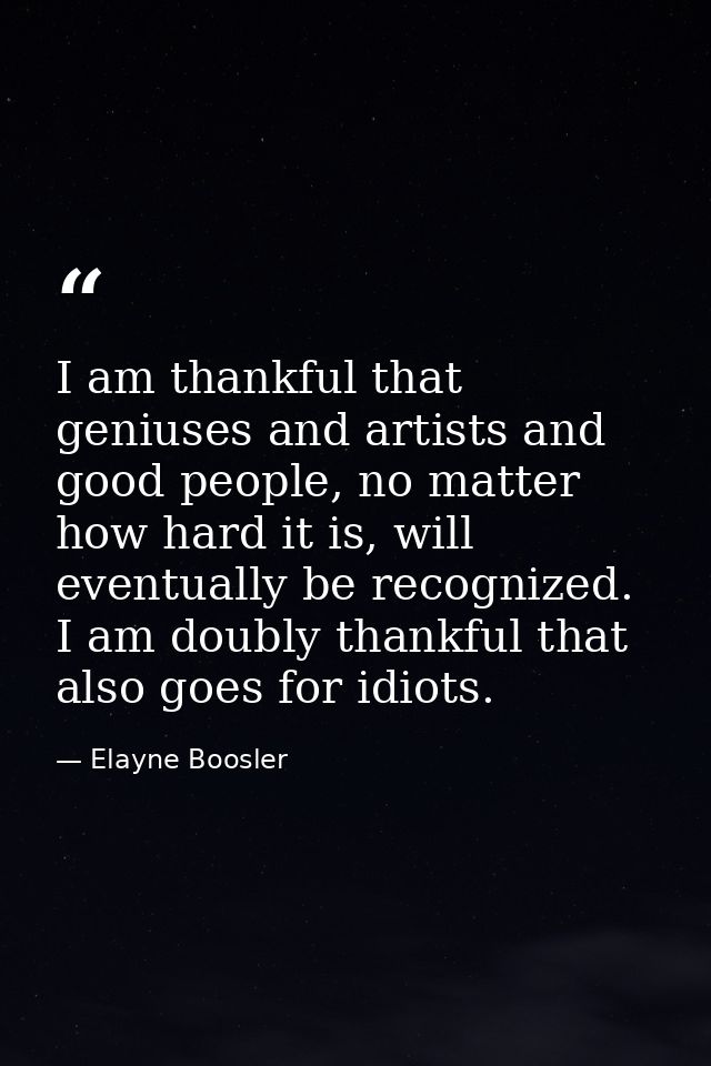 I am thankful that geniuses and artists and good people, no matter how hard it is, will eventually be recognized. I am d — Elayne Boosler