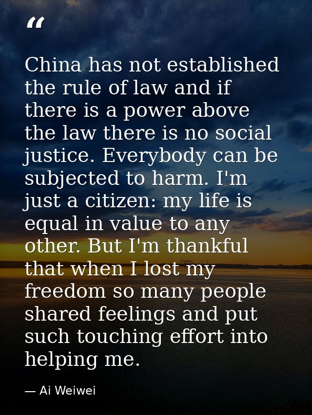 China has not established the rule of law and if there is a power above the law there is no social justice. Everybody ca — Ai Weiwei
