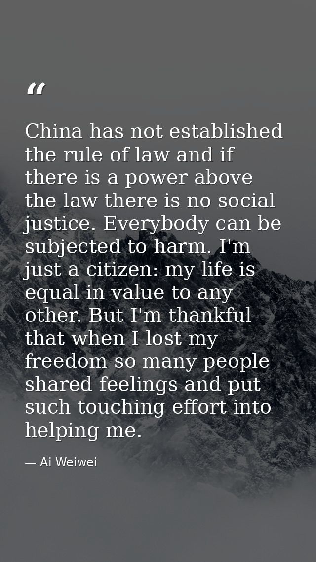 China has not established the rule of law and if there is a power above the law there is no social justice. Everybody ca — Ai Weiwei