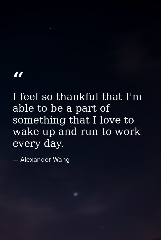 I feel so thankful that I'm able to be a part of something that I love to wake up and run to work every day. — Alexander Wang