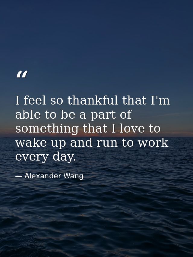 I feel so thankful that I'm able to be a part of something that I love to wake up and run to work every day. — Alexander Wang