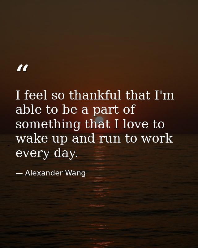 I feel so thankful that I'm able to be a part of something that I love to wake up and run to work every day. — Alexander Wang