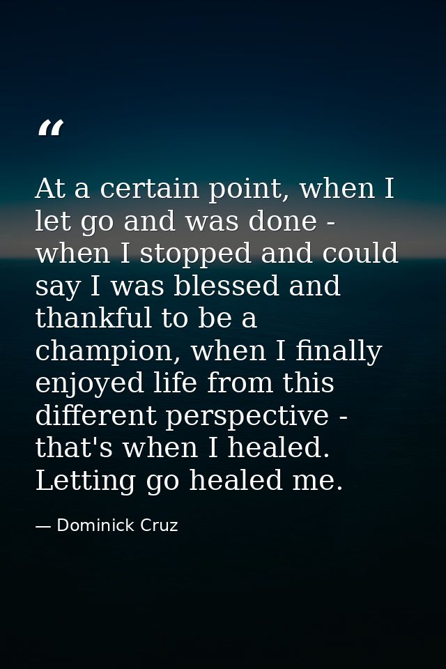 At a certain point, when I let go and was done - when I stopped and could say I was blessed and thankful to be a champio — Dominick Cruz