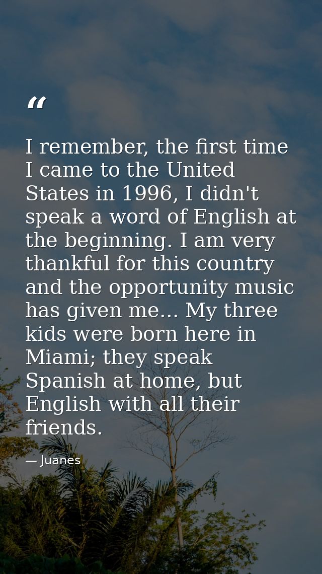 I remember, the first time I came to the United States in 1996, I didn't speak a word of English at the beginning. I am  — Juanes