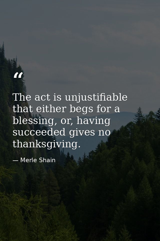 The act is unjustifiable that either begs for a blessing, or, having succeeded gives no thanksgiving. — Merle Shain