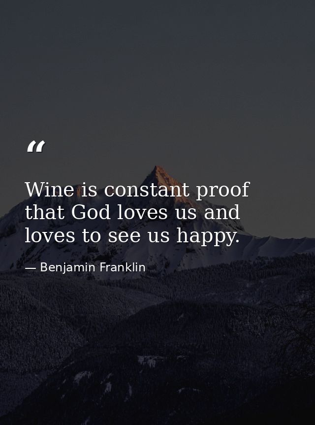 Wine is constant proof that God loves us and loves to see us happy. — Benjamin Franklin