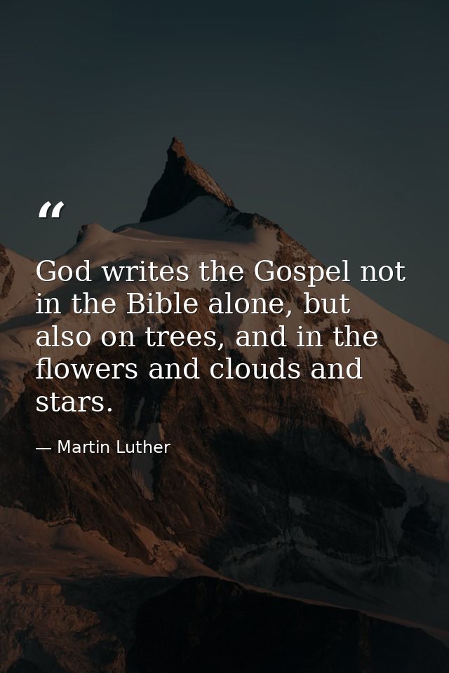 God writes the Gospel not in the Bible alone, but also on trees, and in the flowers and clouds and stars. — Martin Luther